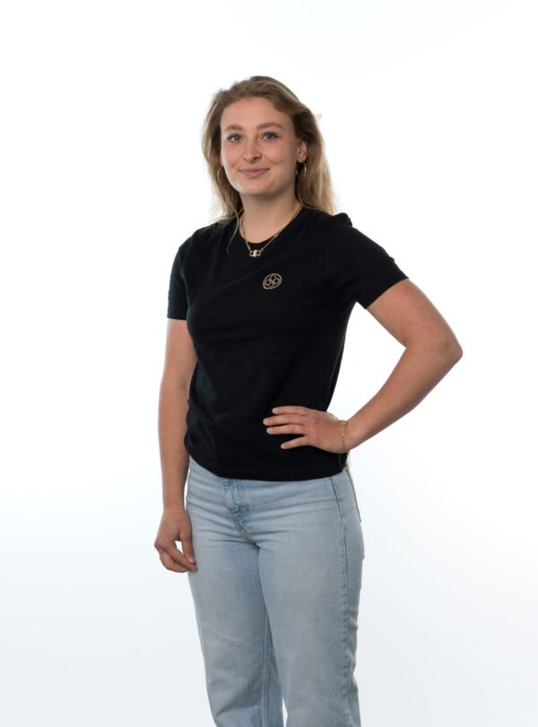 I'M IN Dames T-shirt zwart borduur logo borst