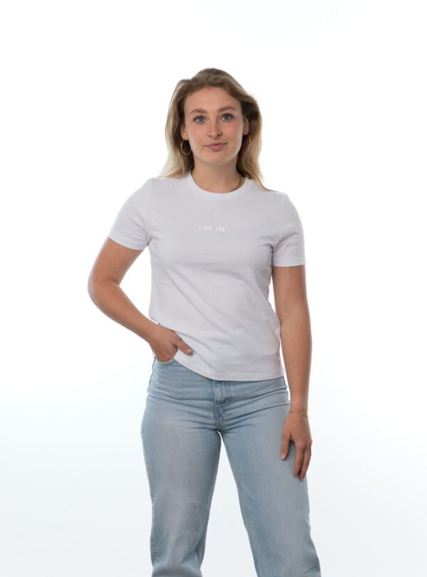 I'M IN Dames T-shirt wit opdruk naam midden