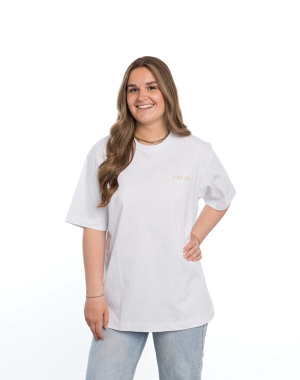 I'M IN Unisex T-shirt (extra zwaar) wit opdruk naam borst