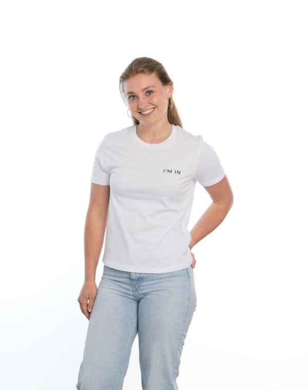 I'M IN Dames T-shirt wit opdruk naam borst