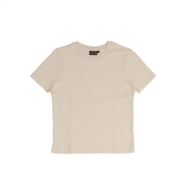 I'M IN Dames T-shirt beige borduur naam borst - Afbeelding 4