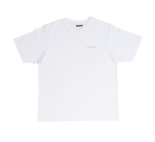 I'M IN Unisex T-shirt (extra zwaar) wit opdruk naam borst - Afbeelding 5